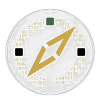 Compass and Code Collective emblem: a gold compass needle set in a disc of binary digits