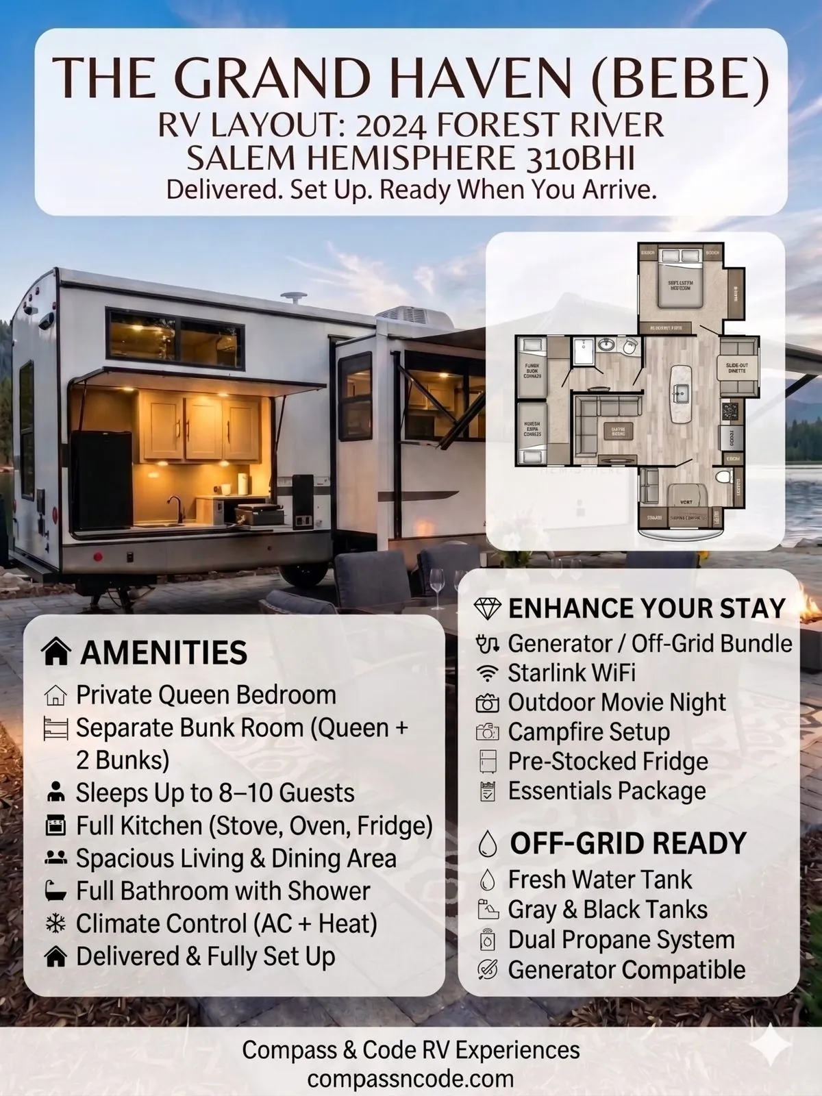 BEBE compact RV rental for couples in the Hampton Roads, VA area
