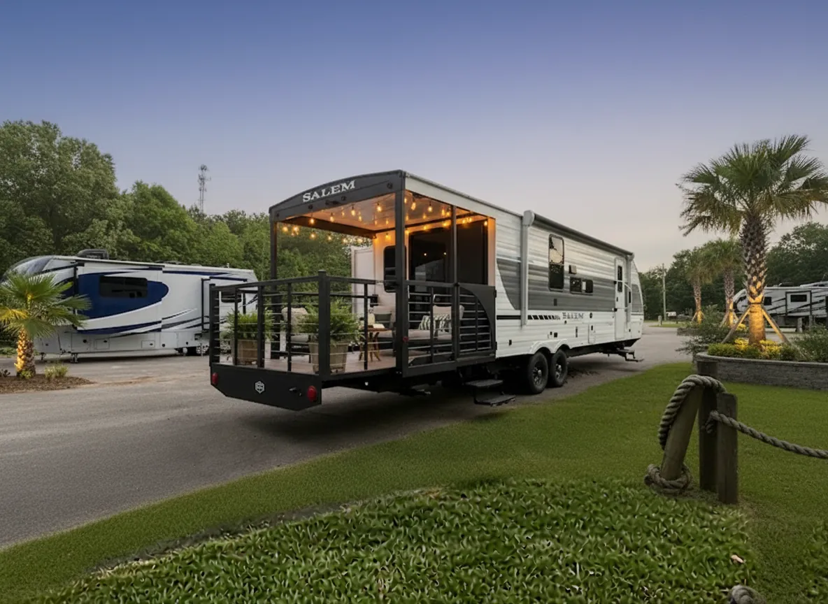 Veranda Class C motorhome exterior at campsite